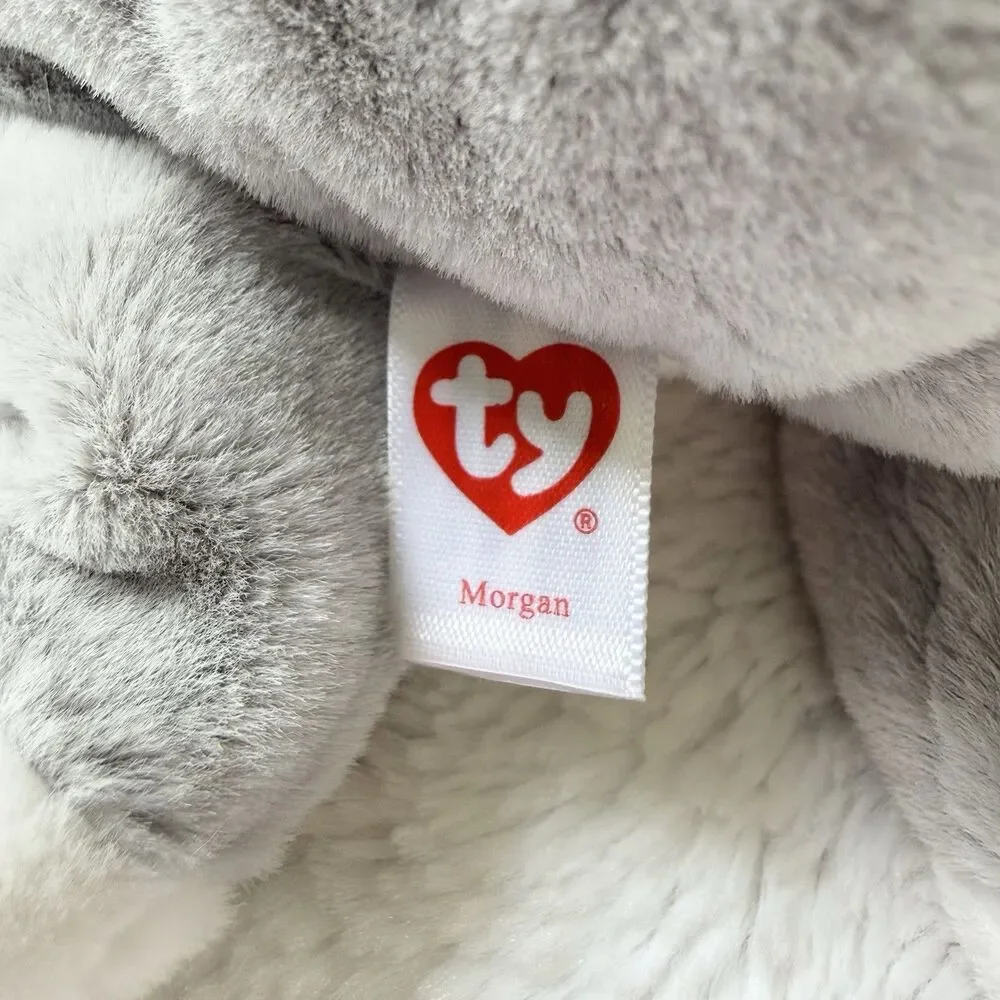 Ty Beanie Bellies Morgan Gray & White Cat Plush Stuffed Animal 6in Purple Eyes